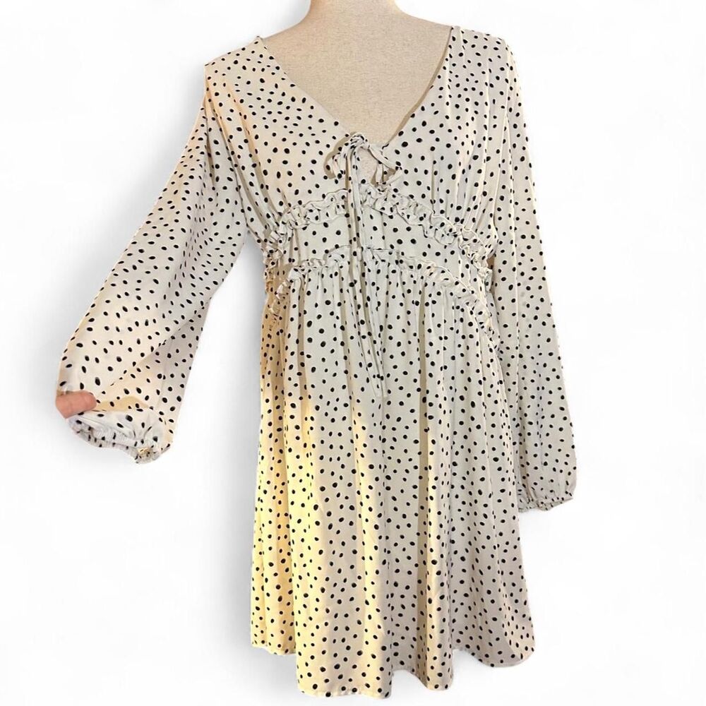 Altar’d State Creme and Black Polka Dot Mini Boho Peasant Dress